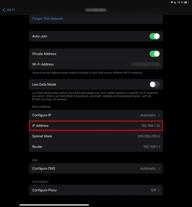 iPad Network Info